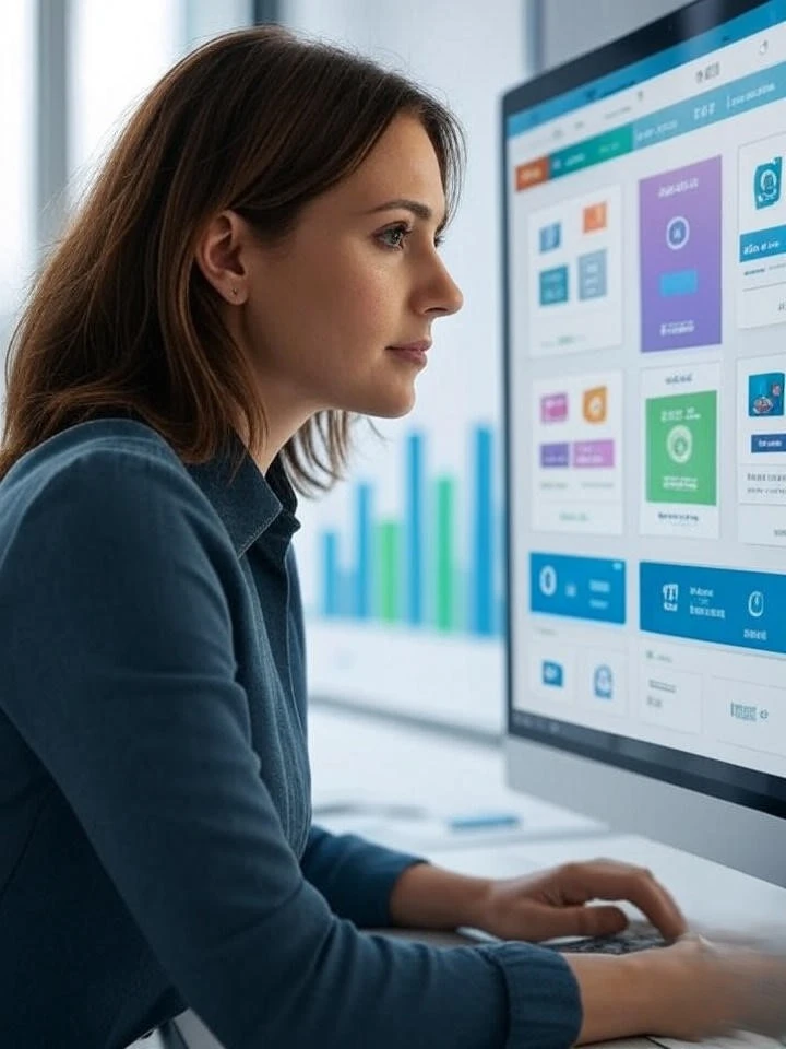10 Best Free WordPress Themes for Blogs in 2025 2 A woman customizing a WordPress blog dashboard with SEO-friendly and Gutenberg-compatible features, using the 10 best free WordPress themes for blogs in 2025 like Astra and Neve, surrounded by responsive theme icons.