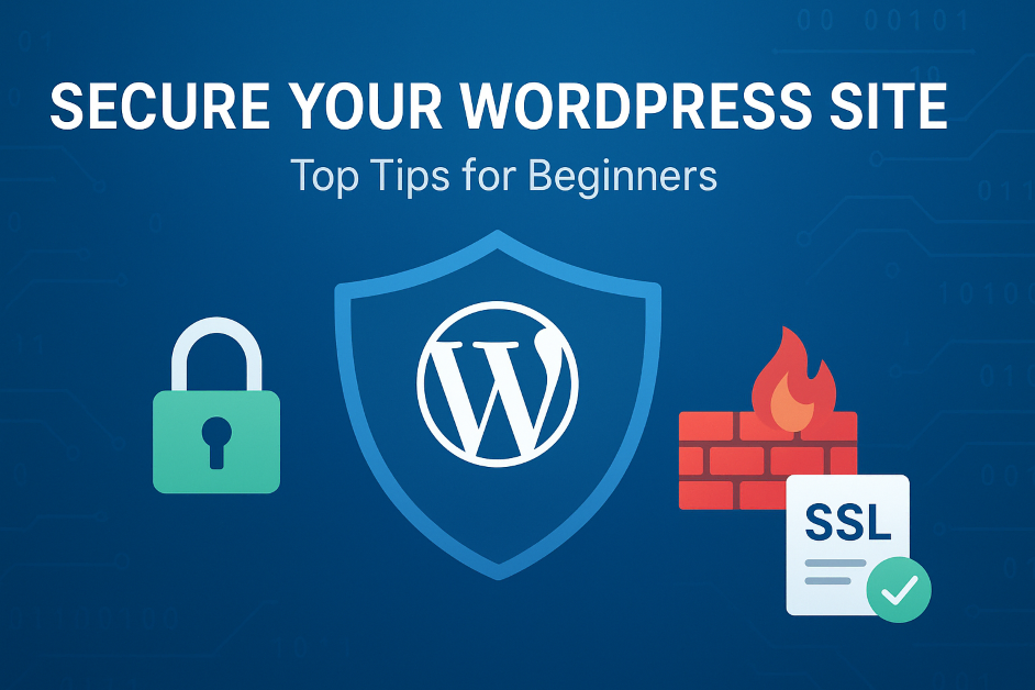 Secure WordPress site with shield, padlock, and SSL certificate for beginner WordPress security