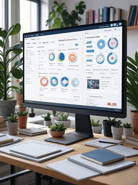 WordPress dashboard with Perplexity AI and GPT for SEO-optimized blogs, showcasing best keyword research process for bloggers with keyword research tools and media optimization charts in a creative workspace.