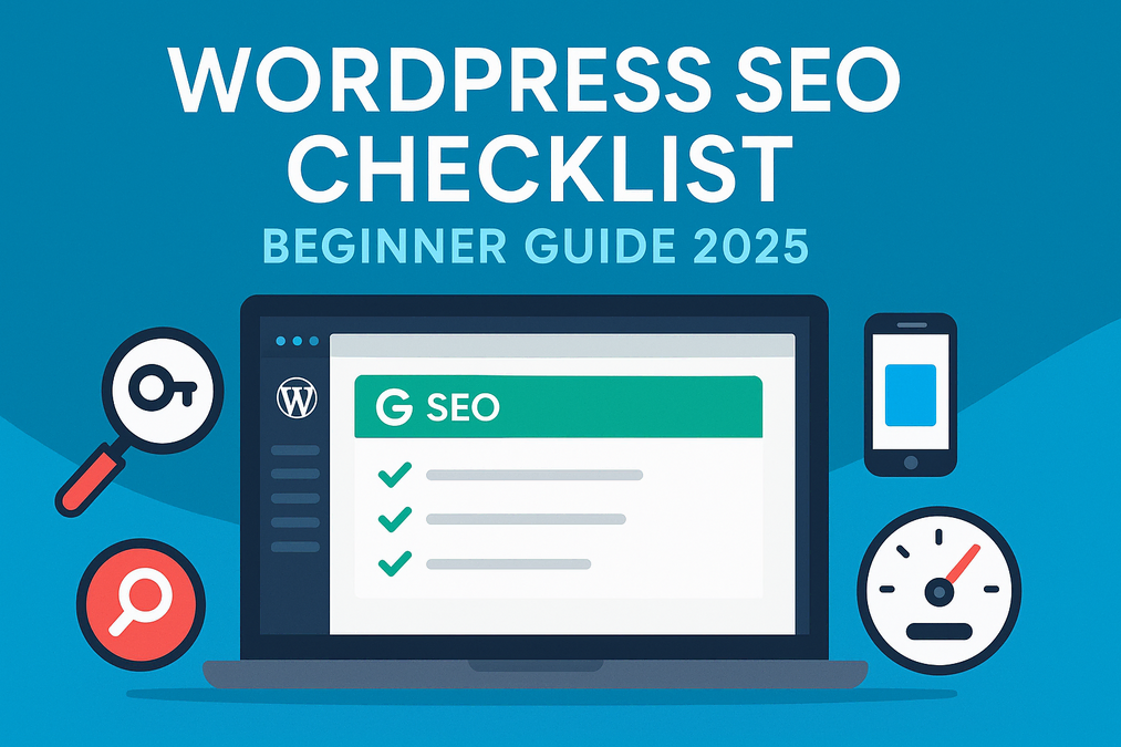 Beginner WordPress SEO guide illustrating a WordPress on-page SEO checklist with SEO-friendly WordPress content tools.