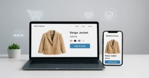 Blog 26 A visual comparison of a desktop and mobile view of a modern online store, showcasing the best WooCommerce themes for 2025.