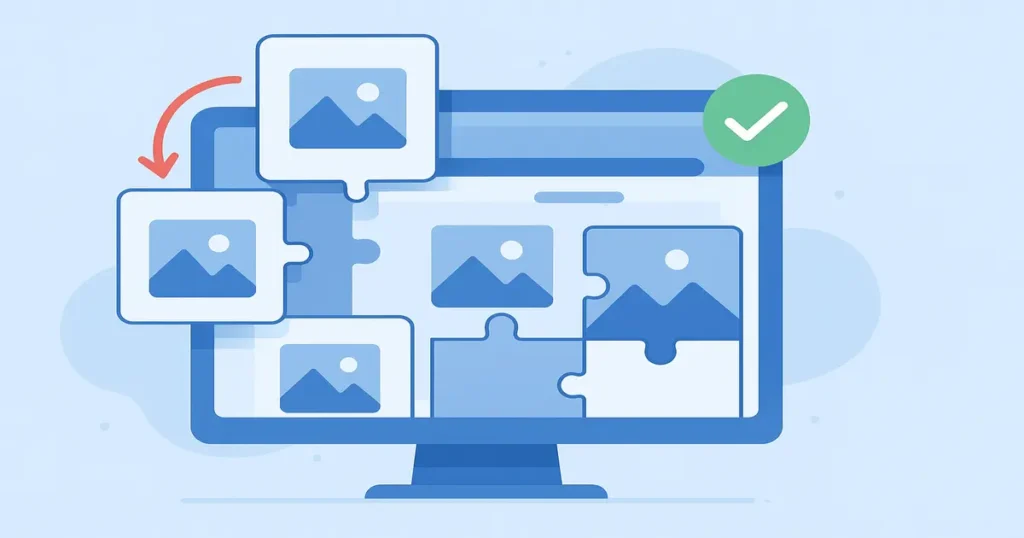 Illustration showing how to reduce Cumulative Layout Shift (CLS) by fixing image dimensions on a WordPress website.
