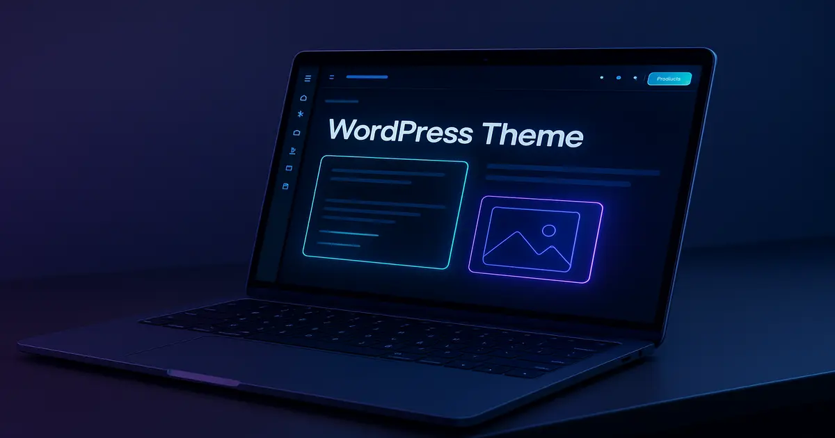 Ultimate Guide to WordPress Themes and Design Trends for 2025 showing a futuristic website editor interface.